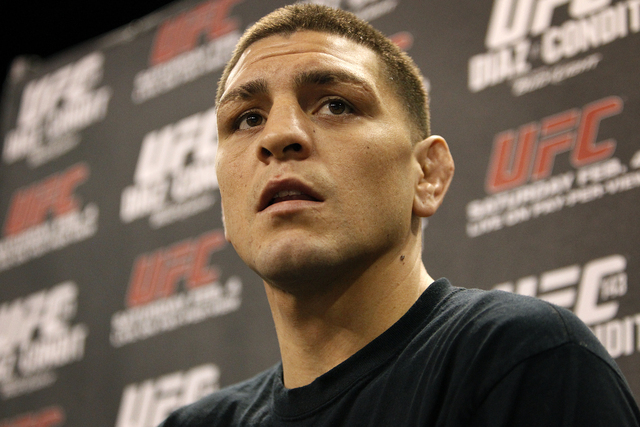 Nick Diaz speaks with the press at the Mandalay Bay Events Center in Las Vegas Wednesday, Feb. 2, 2012. (John Locher/Review-Journal File)