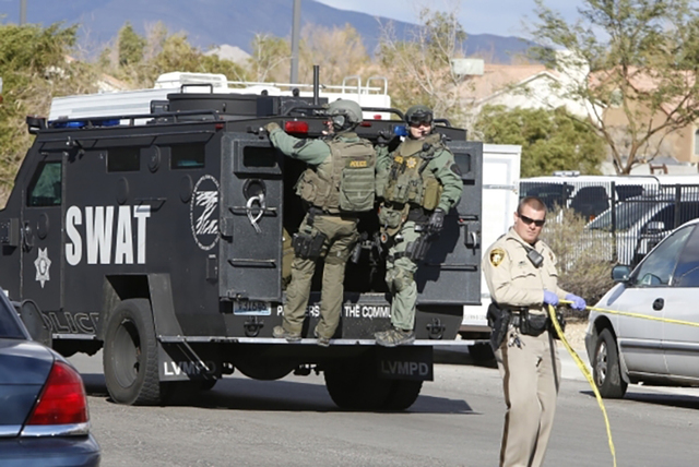 Metro SWAT unit and a Metro officer are on scene of a barricade situation near the intersection of Craig Road and Nellis Boulevard on Monday, Dec. 14, 2015. Bizuayehu Tesfaye/Las Vegas Review-Jour ...