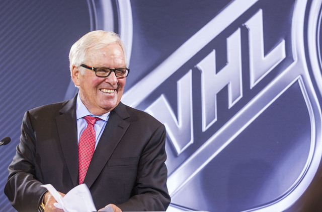 Bill Foley, Las Vegas billionaire businessman and owner of the new National Hockey Leagueexpansion team, smiles during a news conference at Encore Las Vegas on Wednesday, June 22, 2016. (Jeff Sche ...