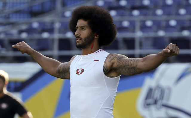 San Francisco 49ers quarterback Colin Kaepernick warms up before the team's NFL preseason  football game against the San Diego Chargers, Thursday, Sept. 1, 2016, in San Diego. (Lenny Ignelzi/AP)