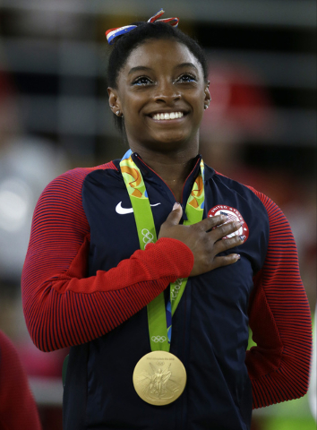 Confidential medical data of gold medal-winning gymnast Simone Biles was hacked from a World Anti-Doping Agency database and posted online Tuesday, Sept. 13, 2016. WADA said the hackers were a "Ru ...