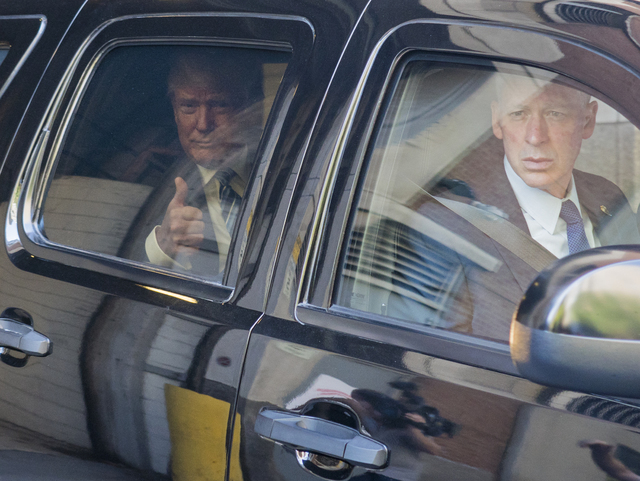 Republican presidential candidate Donald Trump gestures as he leaves an appearance on a television talk show, Wednesday, Sept. 14, 2016, in New York. (Craig Ruttle/AP)