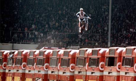 Evel Knievel famously jumped his motorcycle over a row of buses in 1975, as captured in the new documentary "I Am Evel Knievel," now on DVD and Blu-ray.