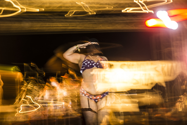 The Nuclear Bombshells, a post-apocalyptic burlesque group based in Las Vegas, perform during the seventh annual Wasteland Weekend on Saturday, Sept. 24, 2016, in California City, Calif. The four  ...