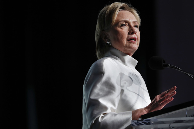 Democratic presidential candidate Hillary Clinton speaks at the Congressional Black Caucus Foundation's Phoenix Awards Dinner at the Washington Convention Center in Washington, Saturday, Sept. 17, ...