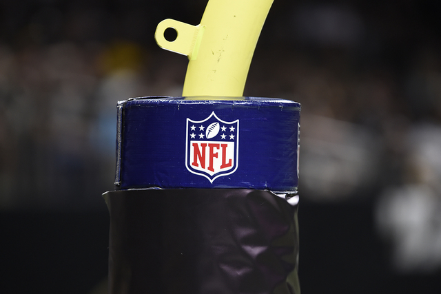 A NFL logo is seen on a goal post during the second half of an NFL preseason football game between the New Orleans Saints and the Pittsburgh Steelers, Friday, Aug. 26, 2016, in New Orleans. (Bill  ...