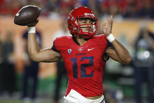 Arizona quarterback Anu Solomon throws during the first half of an NCAA college football game against BYU, Saturday, Sept. 3, 2016, in Phoenix. (Rick Scuteri/AP)