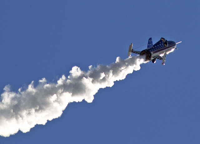 Stuntman Eddie Braun flies the "Evel Spirit" rocket on Friday, Sept. 16, 2016, over the Snake River Canyon at Twin Falls, Idaho. (Pat Sutphin/The Times-News via AP)