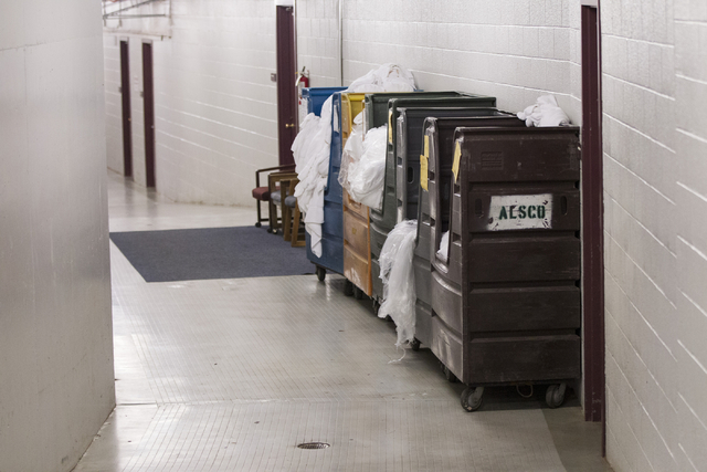 Towel bins sit in a corridor at Cashman Field before the last home game of the Las Vegas 51s regular season on Saturday, Aug. 27, 2016, in Las Vegas. (Erik Verduzco/Las Vegas Review-Journal) Follo ...