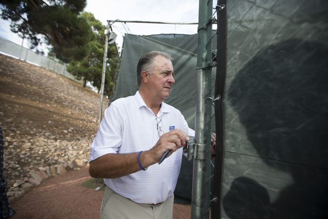 Las Vegas 51s president Don Logan gives a tour of the Cashman Field outdoor batting cage before the start of the last game of the season on Saturday, Aug. 27, 2016, in Las Vegas. (Erik Verduzco/La ...
