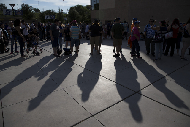 People wait in line to enter Cashman Field for the last home game of the season for the Las Vegas 51s on Saturday, Aug. 27, 2016, in Las Vegas. (Erik Verduzco/Las Vegas Review-Journal) Follow @Eri ...