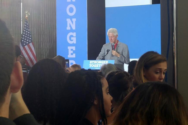 Former President Bill Clinton speaks during a campaign stop on behalf of Democratic presidential nominee Hillary Clinton at the College of Southern Nevada in North Las Vegas, Wednesday, Sept. 14,  ...