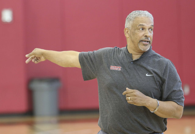 UNLV men's basketball head coach Marvin Menzies is seen on the court during team practice at the Mendenhall Center at UNLV in Las Vegas on Monday, Aug. 8, 2016. (Richard Brian/Las Vegas Review-Jou ...