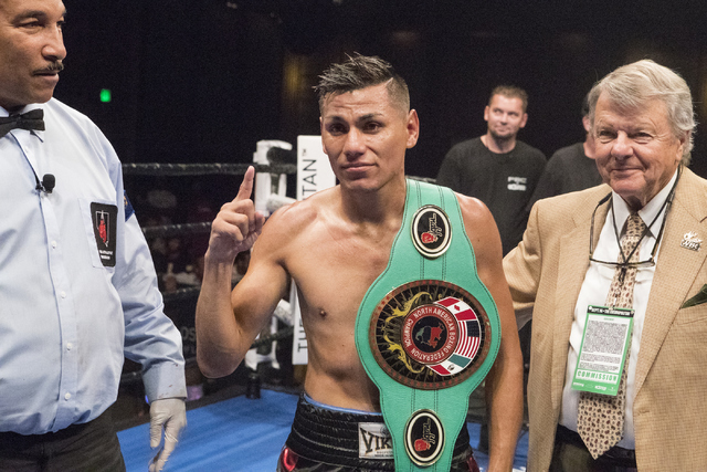 Jose Cayetano wins the NABF super bantamweight fight against Alexis Santiago at the Cosmopolitan hotel-casino in Las Vegas on Friday, Sept. 16, 2016. (Loren Townsley/Las Vegas Review-Journal) Fol ...