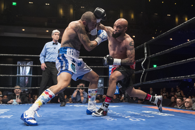 Ishe Smith lands a punch against Frank Galarza during the boxing match at the Cosmopolitan hotel-casino in Las Vegas on Friday, Sept. 16, 2016. (Loren Townsley/Las Vegas Review-Journal) Follow @lo ...