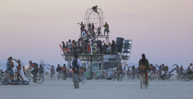 An art car moves along the playa during Burning Man at the Black Rock Desert north of Reno on Wednesday, Aug. 31, 2016. Chase Stevens/Las Vegas Review-Journal Follow @csstevensphoto