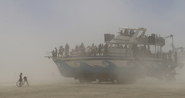 An art car moves along the playa during Burning Man at the Black Rock Desert north of Reno on Thursday, Sept. 1, 2016. Chase Stevens/Las Vegas Review-Journal Follow @csstevensphoto