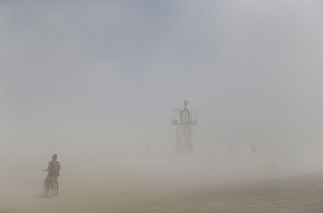 A dust storm moves along the playa during Burning Man at the Black Rock Desert north of Reno on Thursday, Sept. 1, 2016. Chase Stevens/Las Vegas Review-Journal Follow @csstevensphoto