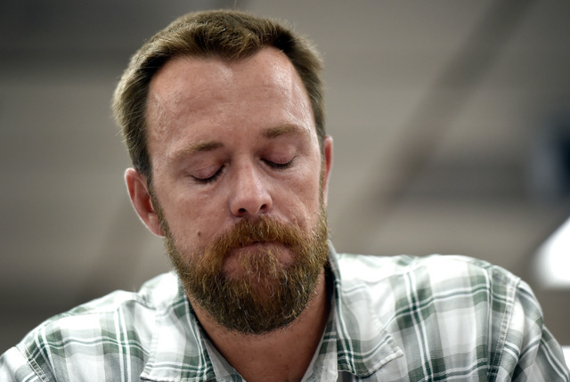 Jason Lamberth holds back tears as he speaks about the suicide last week of a middle school student during a school board meeting at the Clark County School Board Thursday, Sept. 8, 2016, in Las V ...