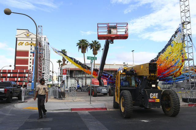 Setup goes on for the Life is Beautiful music and arts festival in downtown Las Vegas on Wednesday, Sept. 21, 2016. Chase Stevens/Las Vegas Review-Journal Follow @csstevensphoto