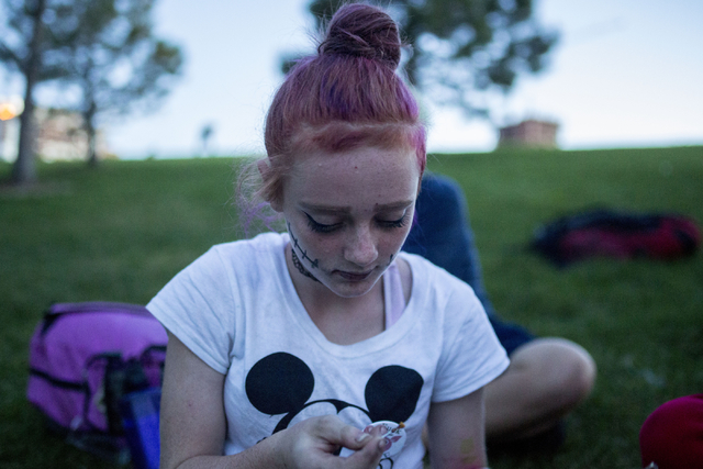 &quot;Little Red,&quot; 15, prepares to smoke marijuana in Common Park in Denver Colorado, Friday, Sept. 2, 2016. Elizabeth Page Brumley/Las Vegas Review-Journal Follow @ELIPAGEPHOTO