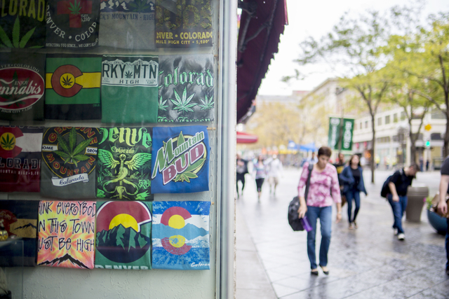A store on the 16th mall in Denver Colorado has marijuana apparel in their store front Friday, Sept. 2, 2016. Elizabeth Page Brumley/Las Vegas Review-Journal Follow @ELIPAGEPHOTO