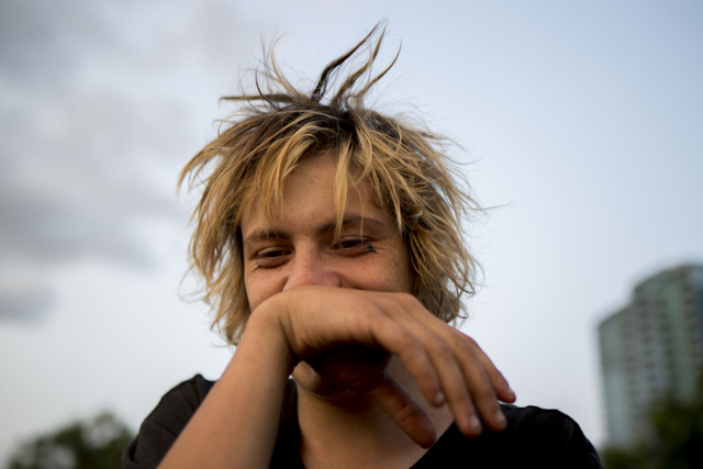 JR smiles after taking a hit of marijuana with friends at Common Park, Wednesday, Aug. 31, 2016, in Denver Colorado. Elizabeth Page Brumley/Las Vegas Review-Journal Follow @ELIPAGEPHOTO