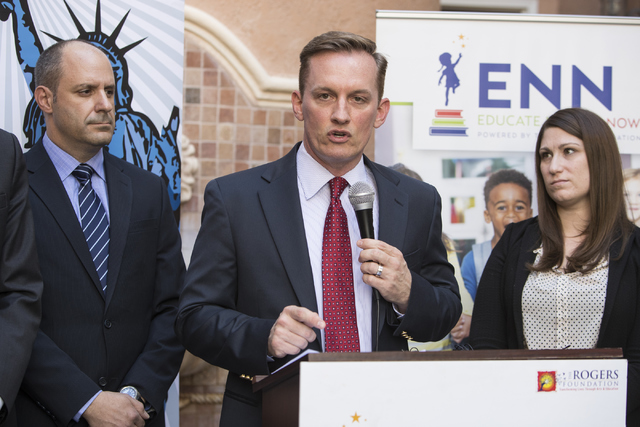 Executive Director of American Civil Liberties Union of Nevada (ACLU) Tod Story speaks at a press conference in response to the Nevada Supreme Court decision on Educational Savings Accounts on Thu ...
