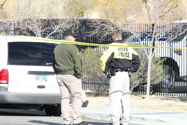 A Metro SWAT unit is on scene of a barricade situation near the intersection of Craig Road and Nellis Boulevard. (Bizuayehu Tesfaye/Las Vegas Review-Journal)