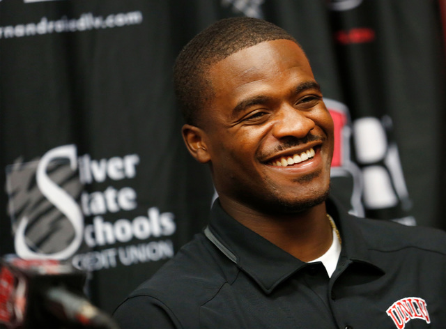 UNLV running back David Greene smiles during a news conference at Lied Athletic Center in Las Vegas, Tuesday, Sept.13, 2016. (Chitose Suzuki/Las Vegas Review-Journal)