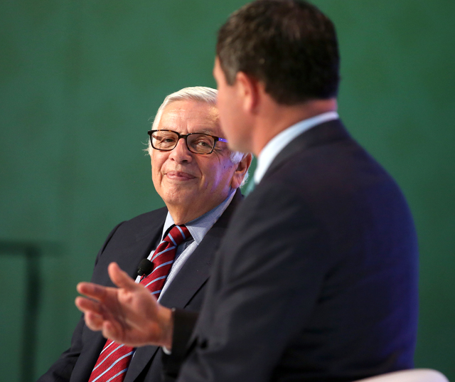 NBA Commissioner Emeritus David Stern, left, during a conversation with Geoff Freeman, president and CEO of American Gaming Association, at the Global Gaming Expo in the Las Vegas Sands Expo and C ...