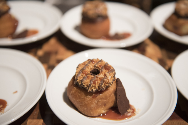 Pastry chef with Andiron Steak & Sea Samara Sulin's dessert entry is seen during the Girl Scouts of Southern Nevada &quot;Dessert Before Dinner&quot; charity event at Caesars Palace ho ...