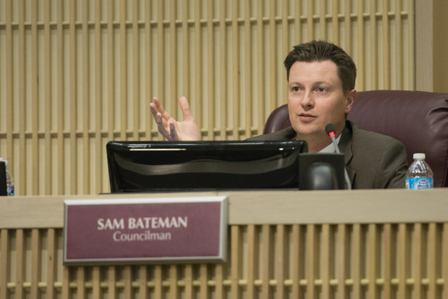 Councilman Sam Bateman asks city manager candidate Steven R. Sarkozy a question during Sarkozy's interview in council chambers at Henderson City Hall on Thursday, July 9, 2015. (Jason Ogulnik/Las  ...