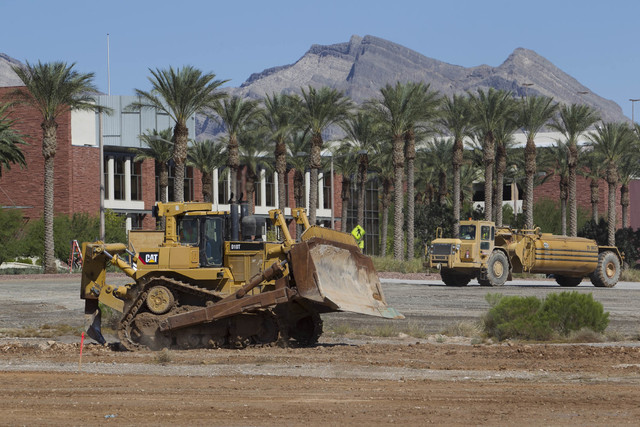 Heavy equipment works on the site of the headquarters and practice facility for Las Vegas's HNL expansion team on Pavilion Center Drive across from Downtown Summerlin on Wednesday, Sept. 14, 2016. ...