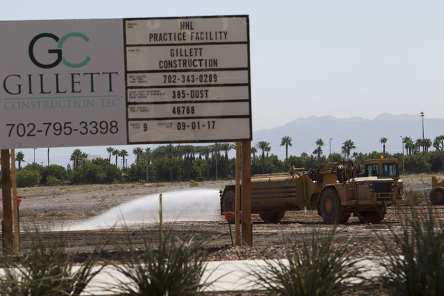 Heavy equipment works on the site of the headquarters and practice facility for Las Vegas's HNL expansion team on Pavilion Center Drive across from Downtown Summerlin on Wednesday, Sept. 14, 2016. ...