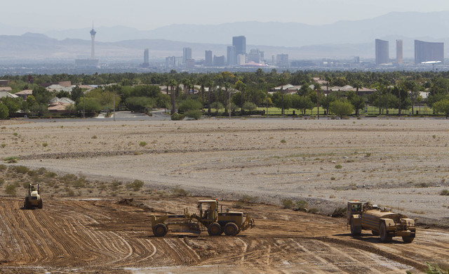 Heavy equipment works on the site of the headquarters and practice facility for Las Vegas's HNL expansion team on Pavilion Center Drive across from Downtown Summerlin on Wednesday, Sept. 14, 2016. ...