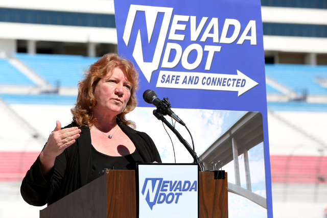 NDOT deputy director for southern Nevada Tracy Larkin-Thomason announces the expansion of a 5-mile stretch of Interstate 15 between Craig Road and Speedway Boulevard, Monday, Sept. 19, 2016. (Mich ...