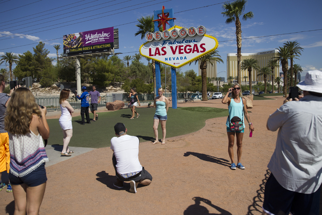 People take photos in front of the Welcome to Fabulous Las Vegas sign on Wednesday, Aug. 31, 2016, in Las Vegas. (Erik Verduzco/Las Vegas Review-Journal Follow @Erik_Verduzco)