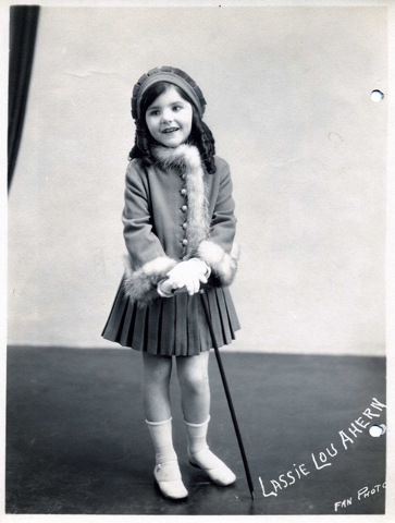 Silent movie actress Lassie Lou Ahern models an outfit in a promotional shot for her line of children's clothes. (Courtesy Jeffrey Crouse)