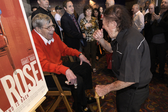 Jerry Lewis talks with Marty Allen before a preview of his new film "Max Rose" Saturday, Sept. 24, 2016 at Regal Village Square Cinemas in Las Vegas. CREDIT: Sam Morris/Las Vegas ...