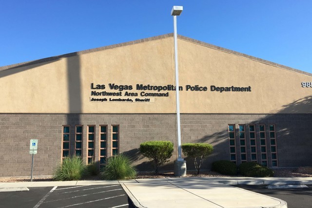 Las Vegas police investigated a suspicious package left at Metro's Northwest Command Center, 9850 W. Cheyenne Ave., early Wednesday morning, Sept. 14, 2016. The package was found to be safe. (Bizu ...