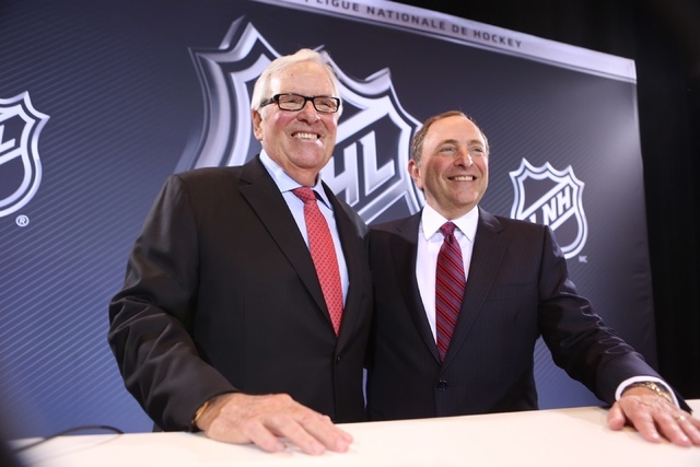 Las Vegas businessman Bill Foley, left, and NHL Commissioner Gary Bettman at the announcement of the new NHL team in Las Vegas, Wednesday, June 22, 2016. (Jeff Scheid/Las Vegas Review-Journal)