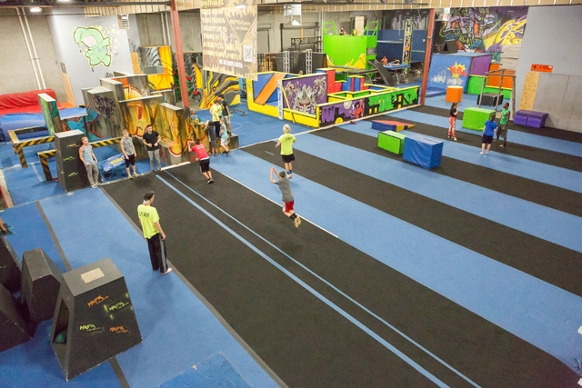 Parkour team members warm up prior to a practice inside HKPK Las Vegas in North Las Vegas Sept. 1. Donavon Lockett/View