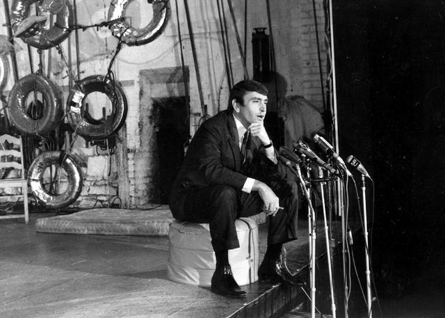 In this May 2, 1967, file photo, playwright Edward Albee, winner of the 1967 Pulitzer Prize for drama, for his play "A Delicate Balance," talks to reporters during a news conference at the Cherry  ...