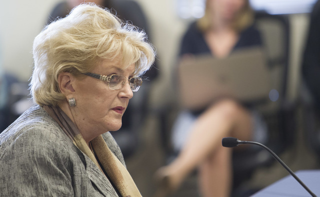 Las Vegas Mayor Carolyn Goodman speaks during a public hearing on the regulations needed to overhaul Clark County School District at the Nevada Department of Education's boardroom in Las Vegas on  ...