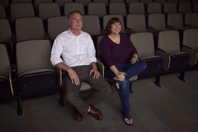 Silent film historian Jeff Crouse, left and Audrey Balzart watch their documentary on Wednesday, Aug. 24, 2016, at the Nevada State College in Las Vegas. (Loren Townsley/Las Vegas Review-Journal)  ...