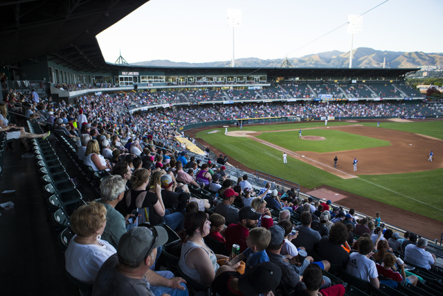 People watch baseball game between the Salt Lake Bees and Las Vegas 51s at Smith's Ballpark in Salt Lake City on Monday, June 20, 2016. Chase Stevens/Las Vegas Review-Journal Follow @csstevensphoto