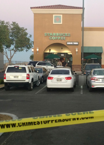 The Starbucks, at 7260 S. Rainbow Blvd. in Las Vegas is seen on Sunday Sept. 25, 2016 after a shooting inside the coffee shop. (Max Michor/Las Vegas Review-Journal)