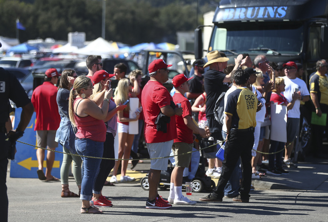 UNLV fans watch as players and staff arrive for of a football game against UCLA at the Rose Bowl in Pasadena, Calif. on Saturday, Sept. 10, 2016. Chase Stevens/Las Vegas Review-Journal Follow @css ...