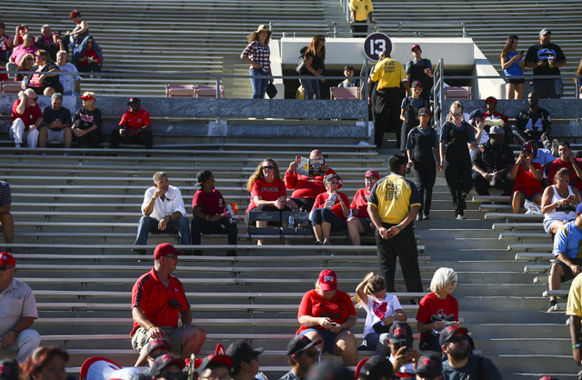UNLV fans take their seats ahead of a football game against UCLA at the Rose Bowl in Pasadena, Calif. on Saturday, Sept. 10, 2016. Chase Stevens/Las Vegas Review-Journal Follow @csstevensphoto